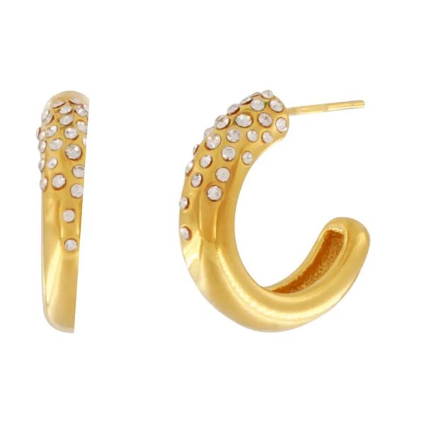 DANSK Joy 18K Gullbelagte Hoops med Klar CZ | Vanntette Øredobber